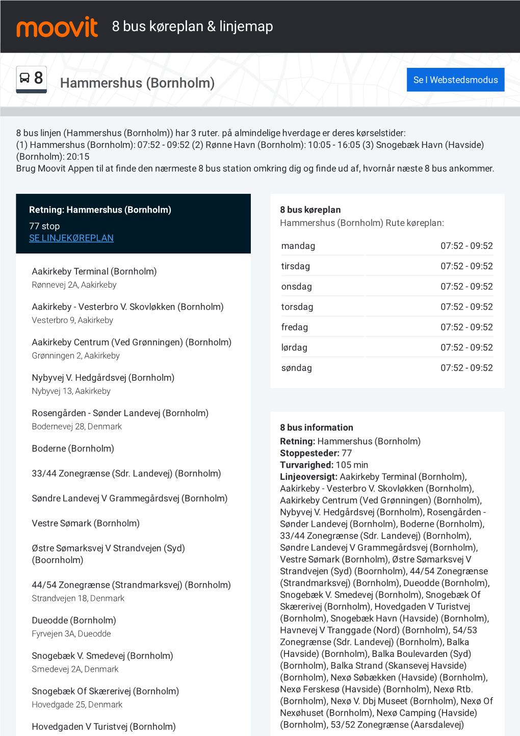 8 Bus Køreplan & Linjerutekort