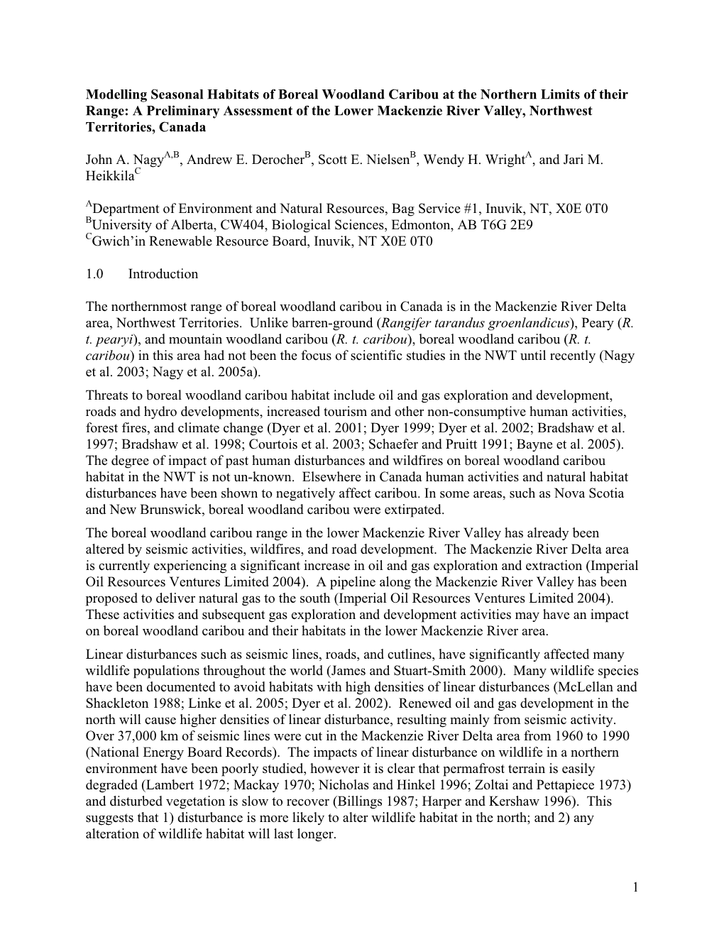 1 Modelling Seasonal Habitats of Boreal Woodland Caribou at the Northern Limits of Their Range