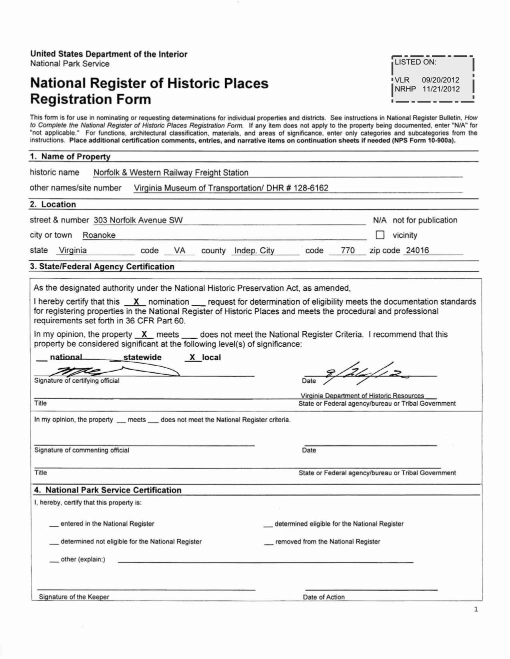 NPS Form 10 900 OMB No. 1024 0018