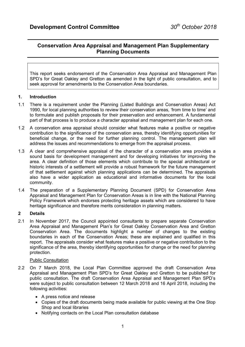 Great Oakley Conservation Area Appraisal and Management Plan Supplementary Planning Document