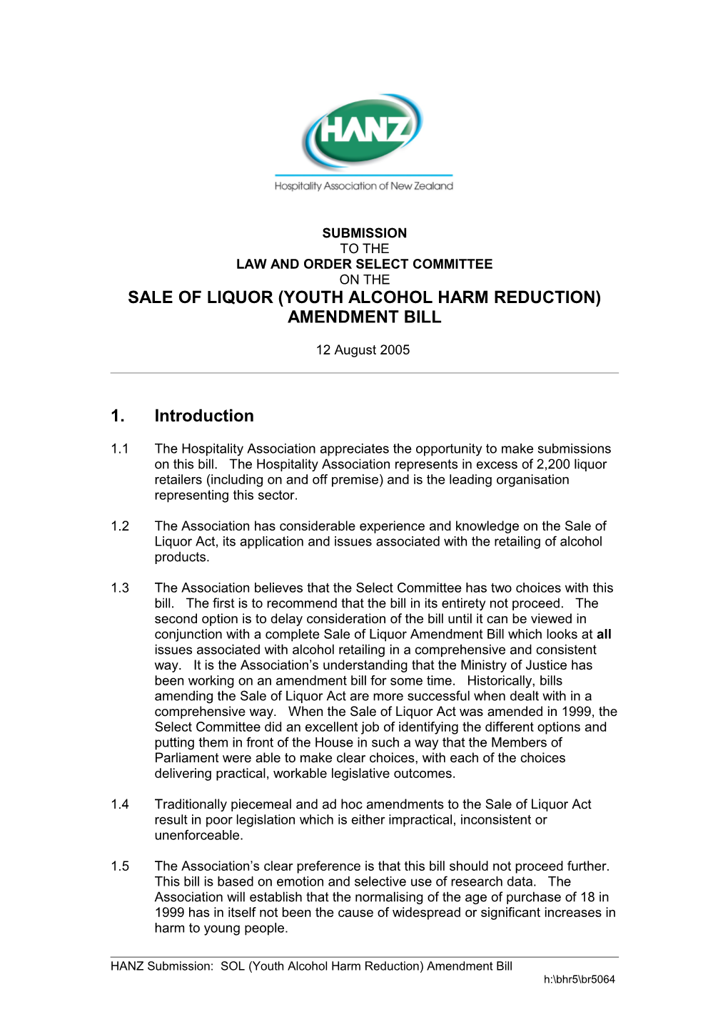 Sale of Liquor Youth Alcohol Harm Reduction Amendment Bill