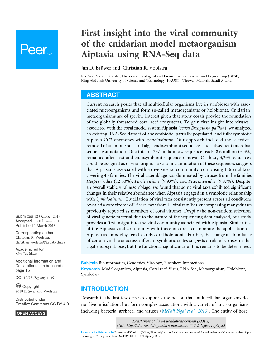 First Insight Into the Viral Community of the Cnidarian Model Metaorganism Aiptasia Using RNA-Seq Data