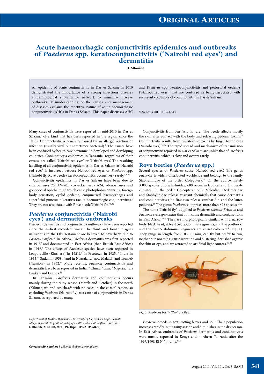 ORIGINAL ARTICLES Acute Haemorrhagic Conjunctivitis