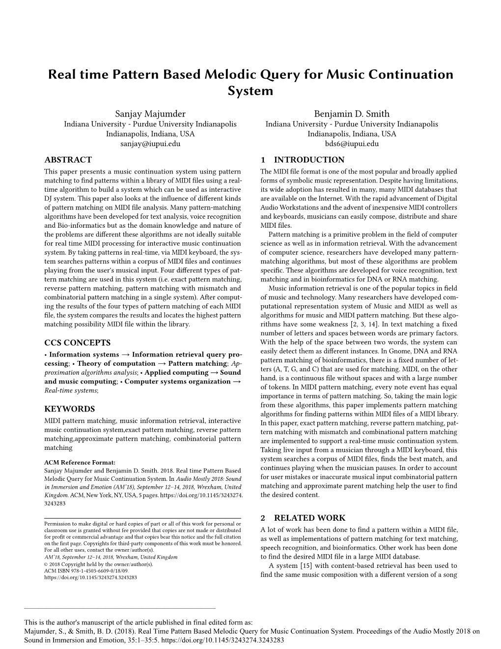 Real Time Pattern Based Melodic Query for Music Continuation System