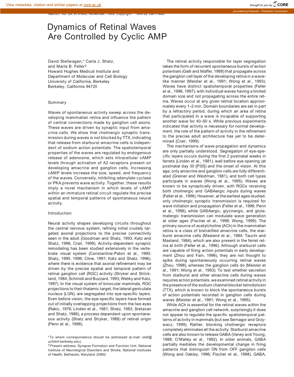 Dynamics of Retinal Waves Are Controlled by Cyclic AMP