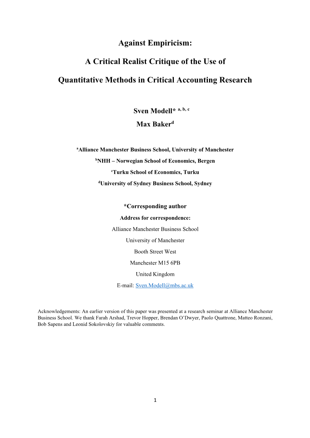 Against Empiricism: a Critical Realist Critique of the Use of Quantitative