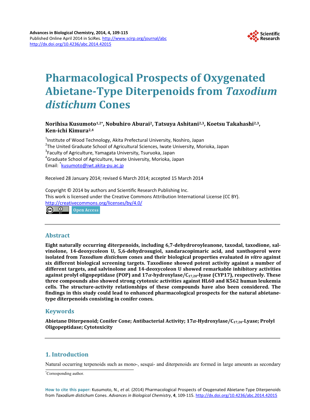 Pharmacological Prospects of Oxygenated Abietane-Type Diterpenoids from Taxodium Distichum Cones