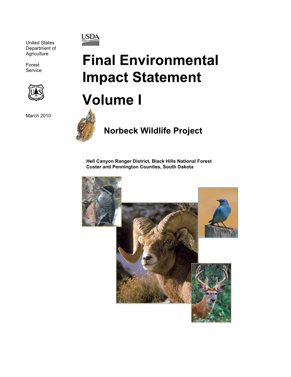 Final Environmental Impact Statement Volume I Norbeck