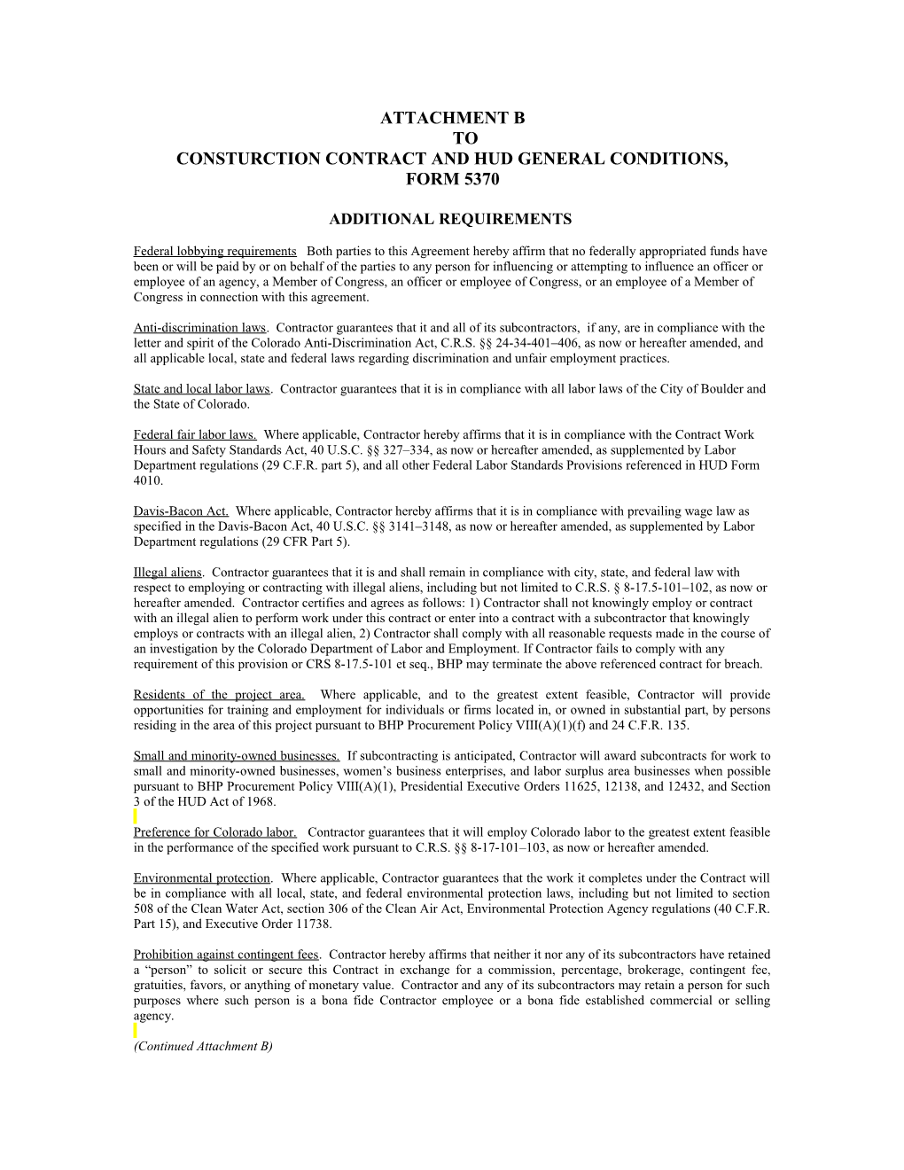 CONSTURCTION CONTRACT and Hud GENERAL Conditions