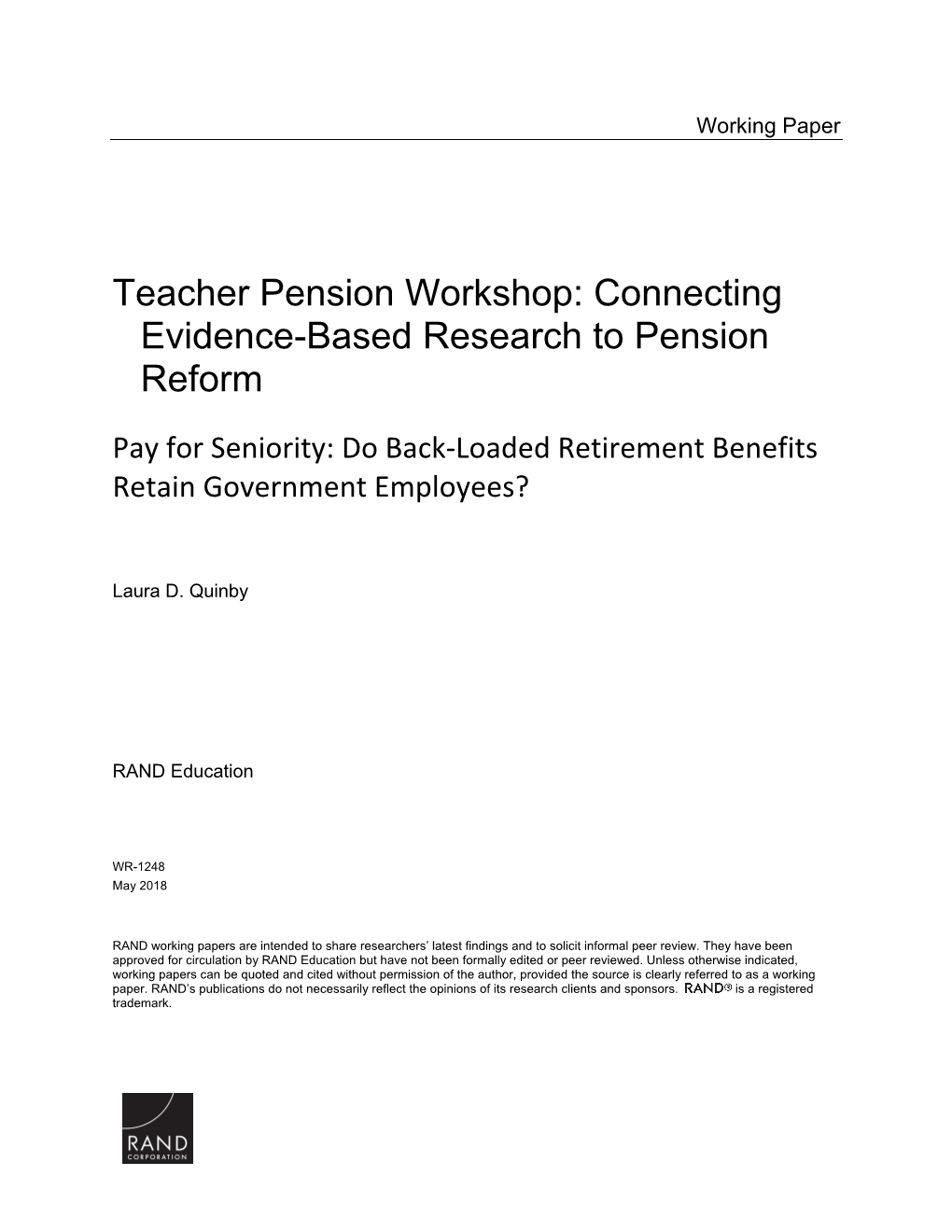 Teacher Pension Workshop: Connecting Evidence-Based Research to Pension Reform