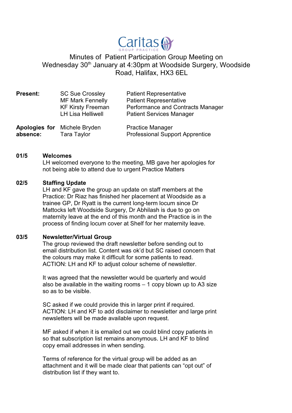 Minutes of Patient Participation Group Meeting On