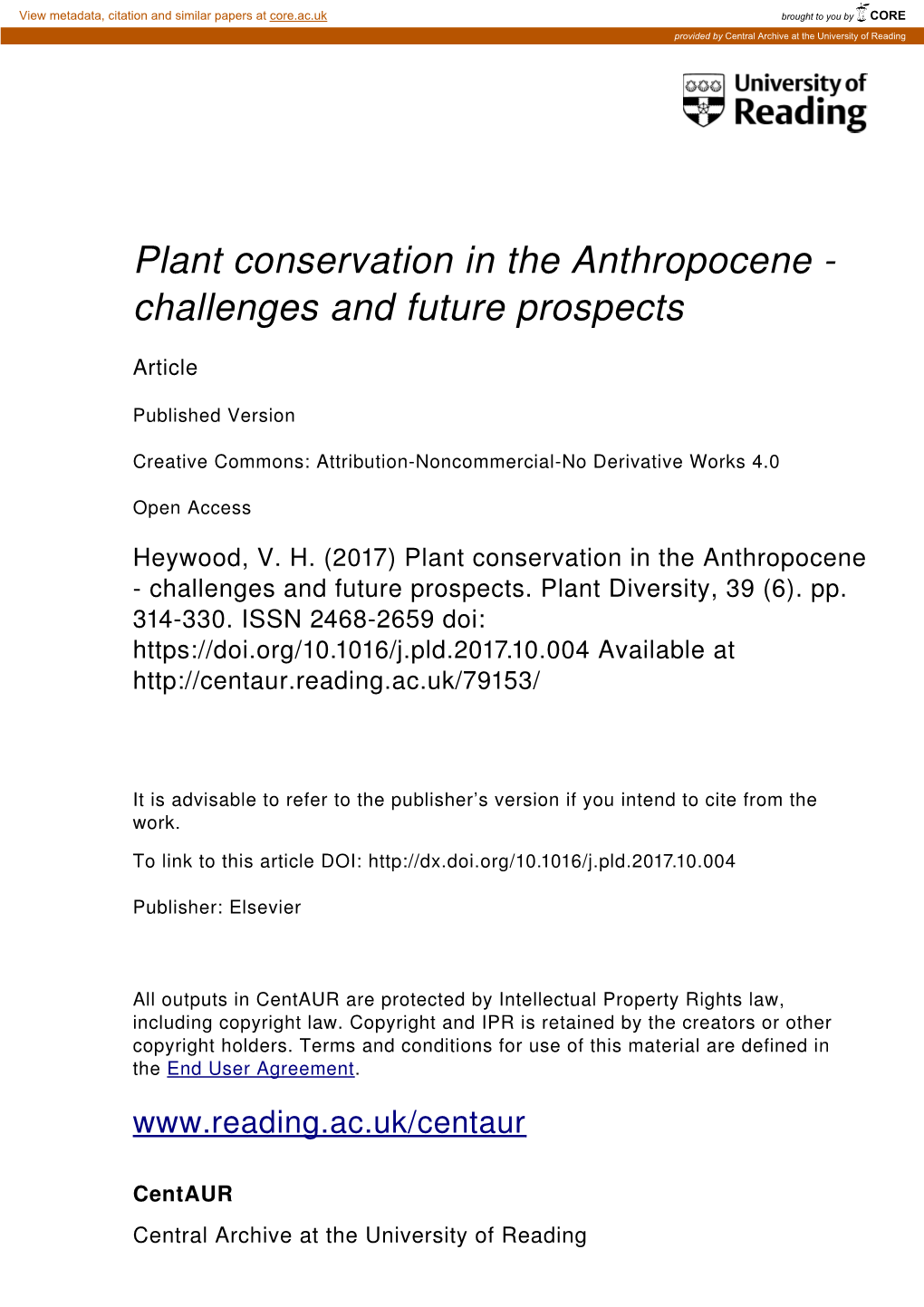 Plant Conservation in the Anthropocene ­ Challenges and Future Prospects