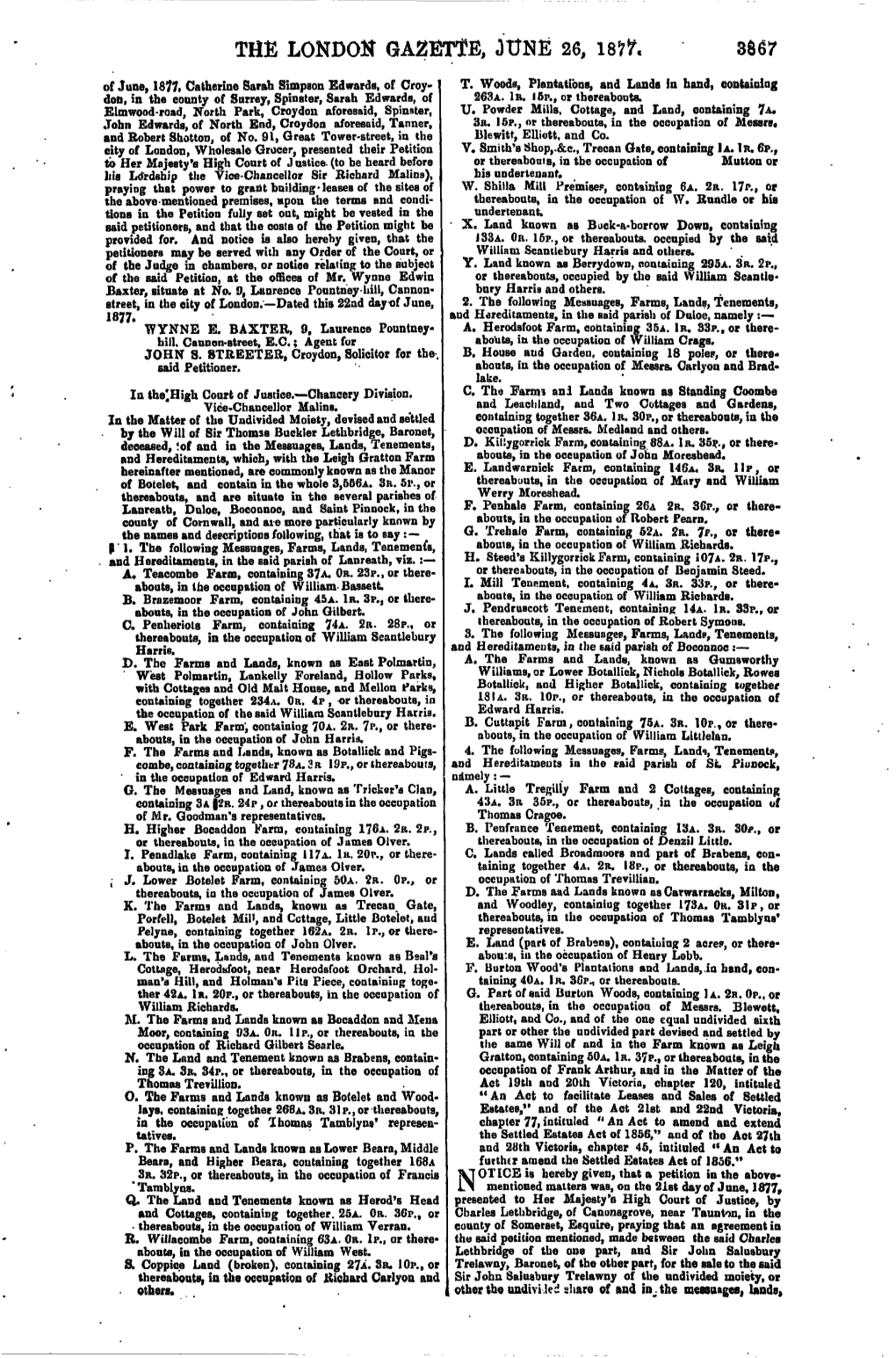 The Londoh Gazette, June 26, 187*. 3867