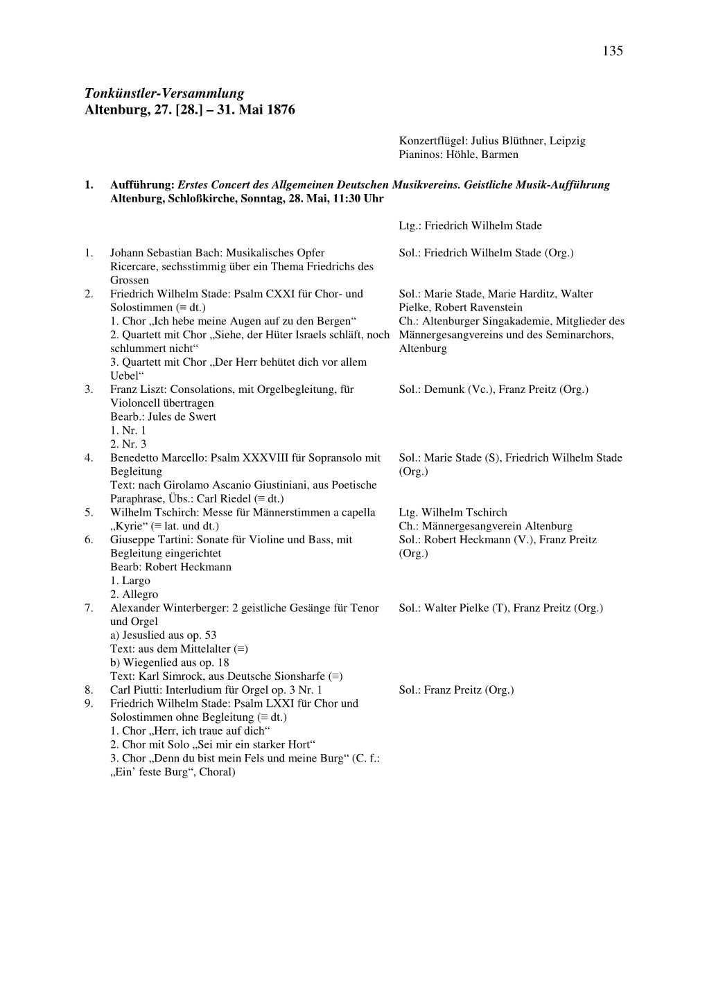 135 Tonkünstler-Versammlung Altenburg, 27. [28.] – 31. Mai 1876