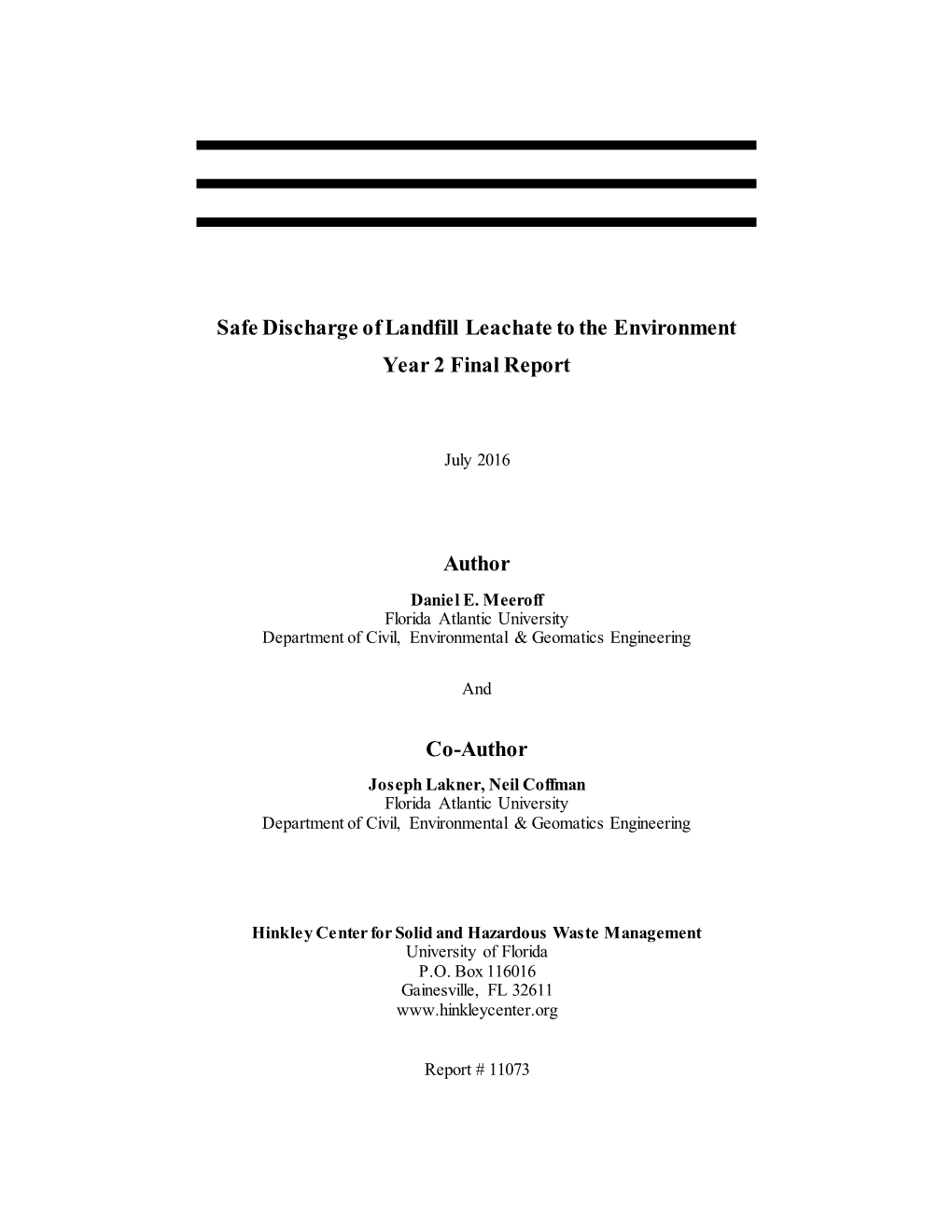 Safe Discharge of Landfill Leachate to the Environment Year 2 Final