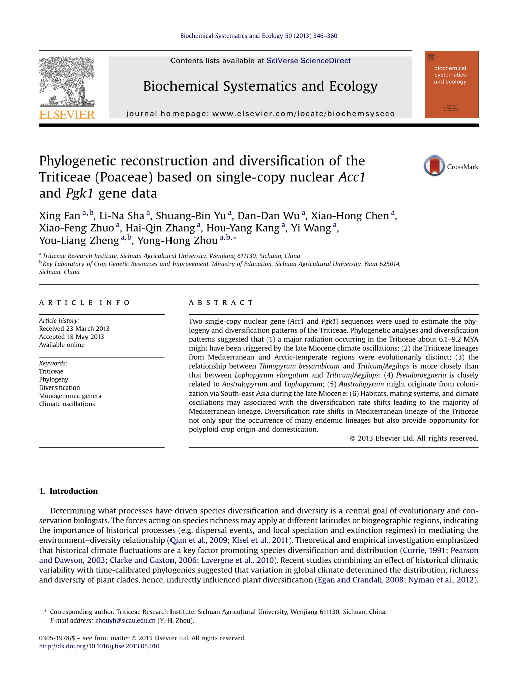 Phylogenetic Reconstruction and Diversification of the Triticeae