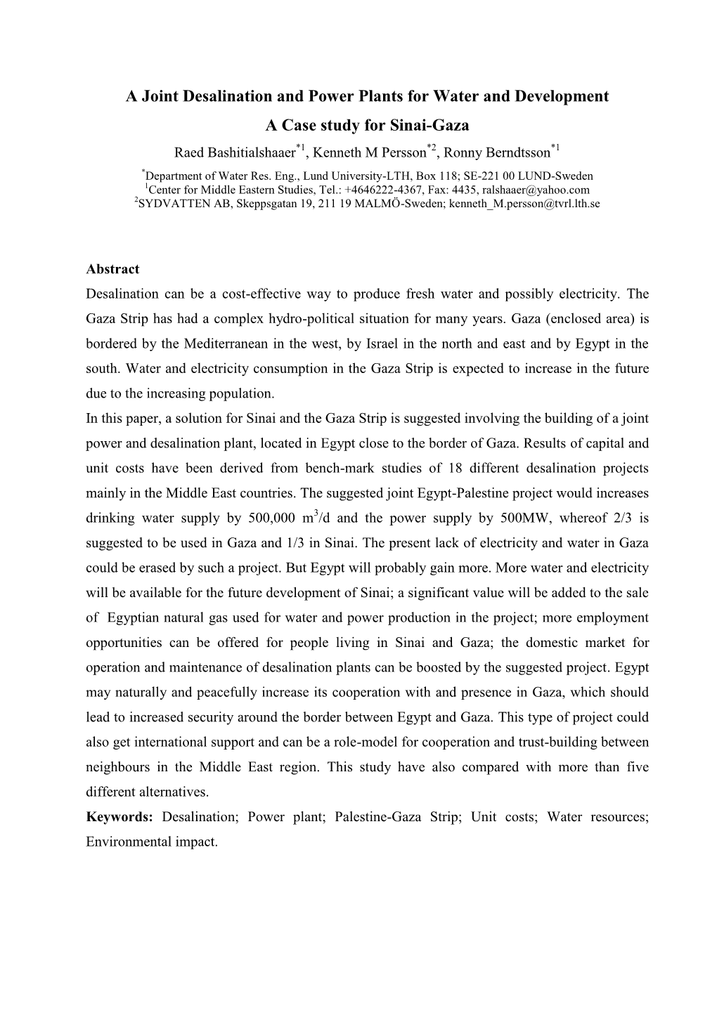 2011 ICSD-IV Gazaa Joint Desalination and Power Plants