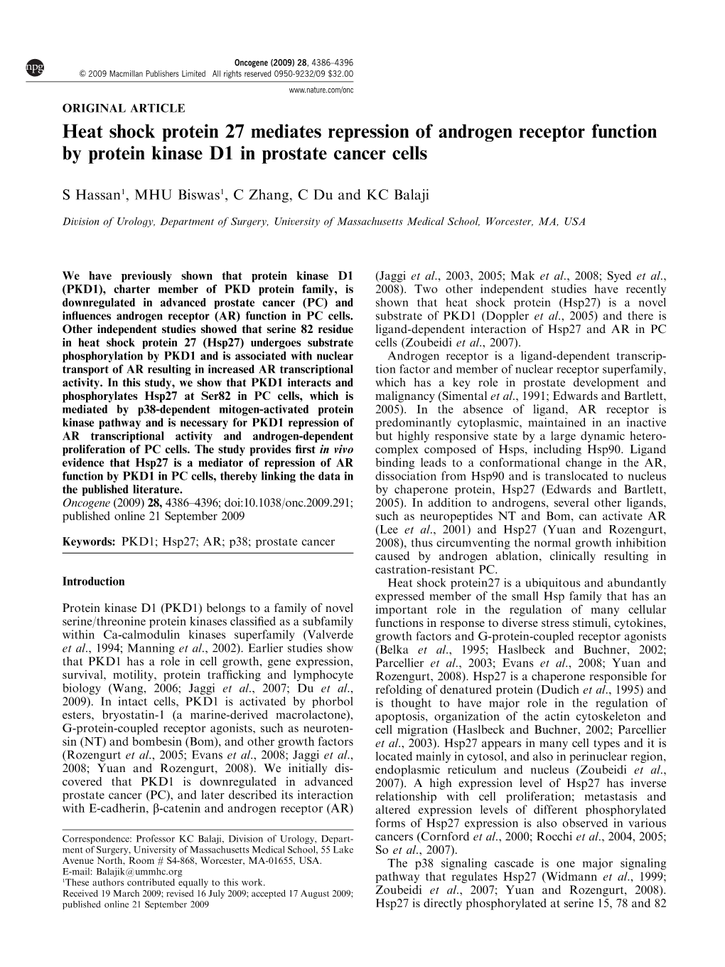 Heat Shock Protein 27 Mediates Repression of Androgen Receptor Function by Protein Kinase D1 in Prostate Cancer Cells