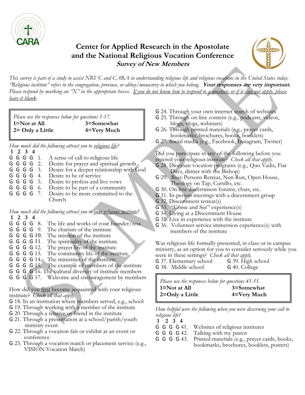 Center for Applied Research in the Apostolate and the National Religious Vocation Conference Survey of New Members