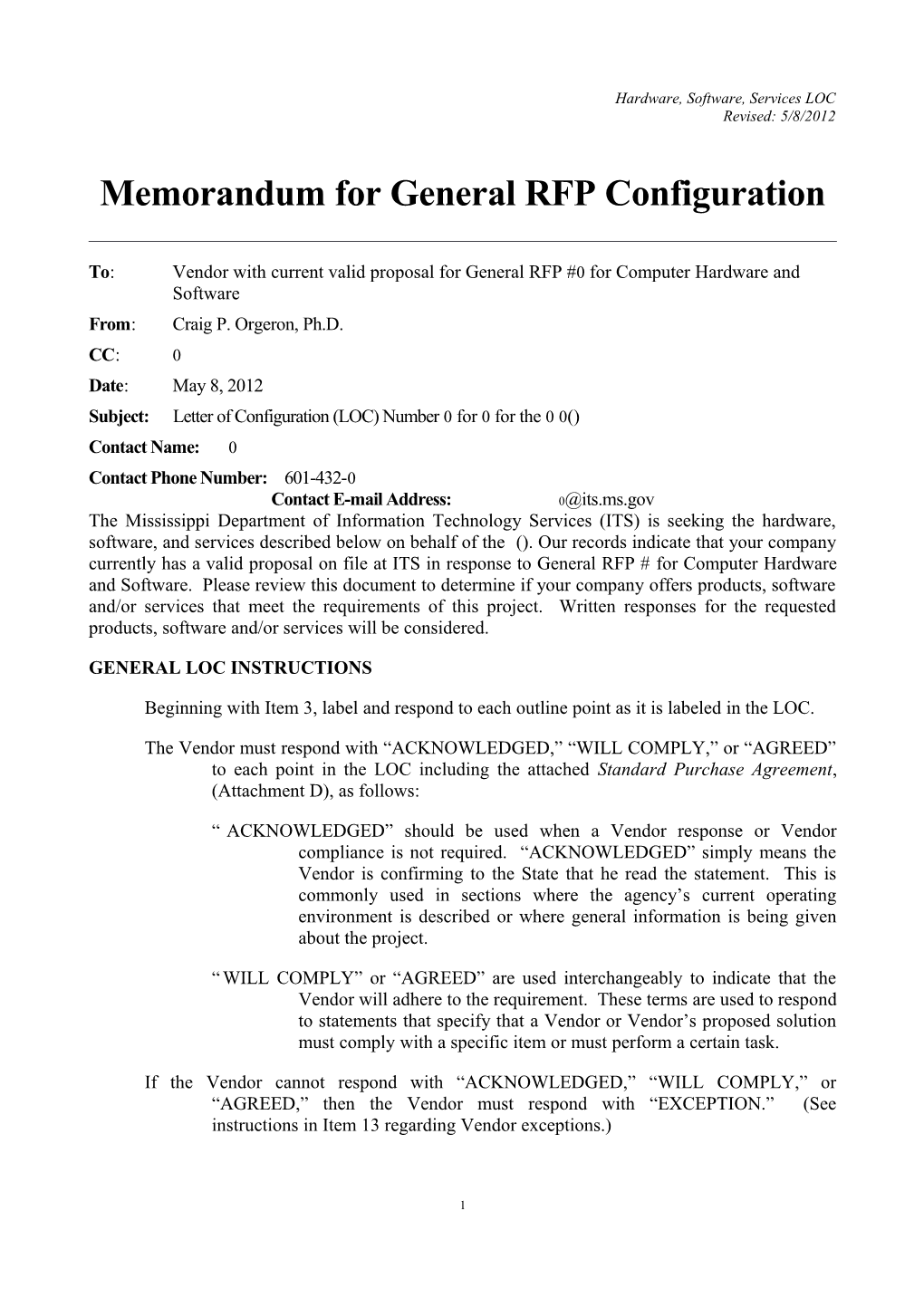 Memorandum for General RFP Configuration s23