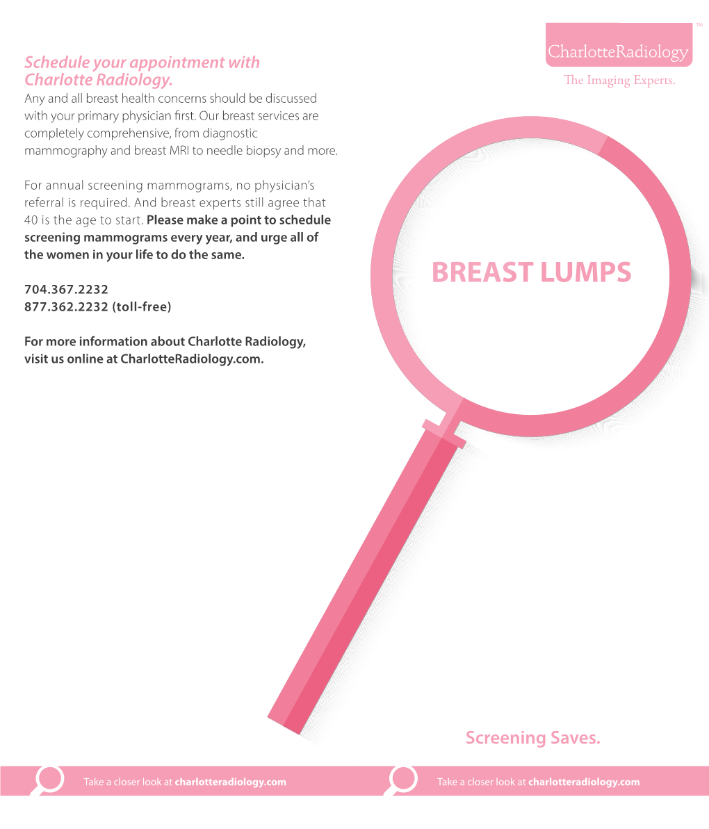 BREAST LUMPS 704.367.2232 877.362.2232 (Toll-Free)