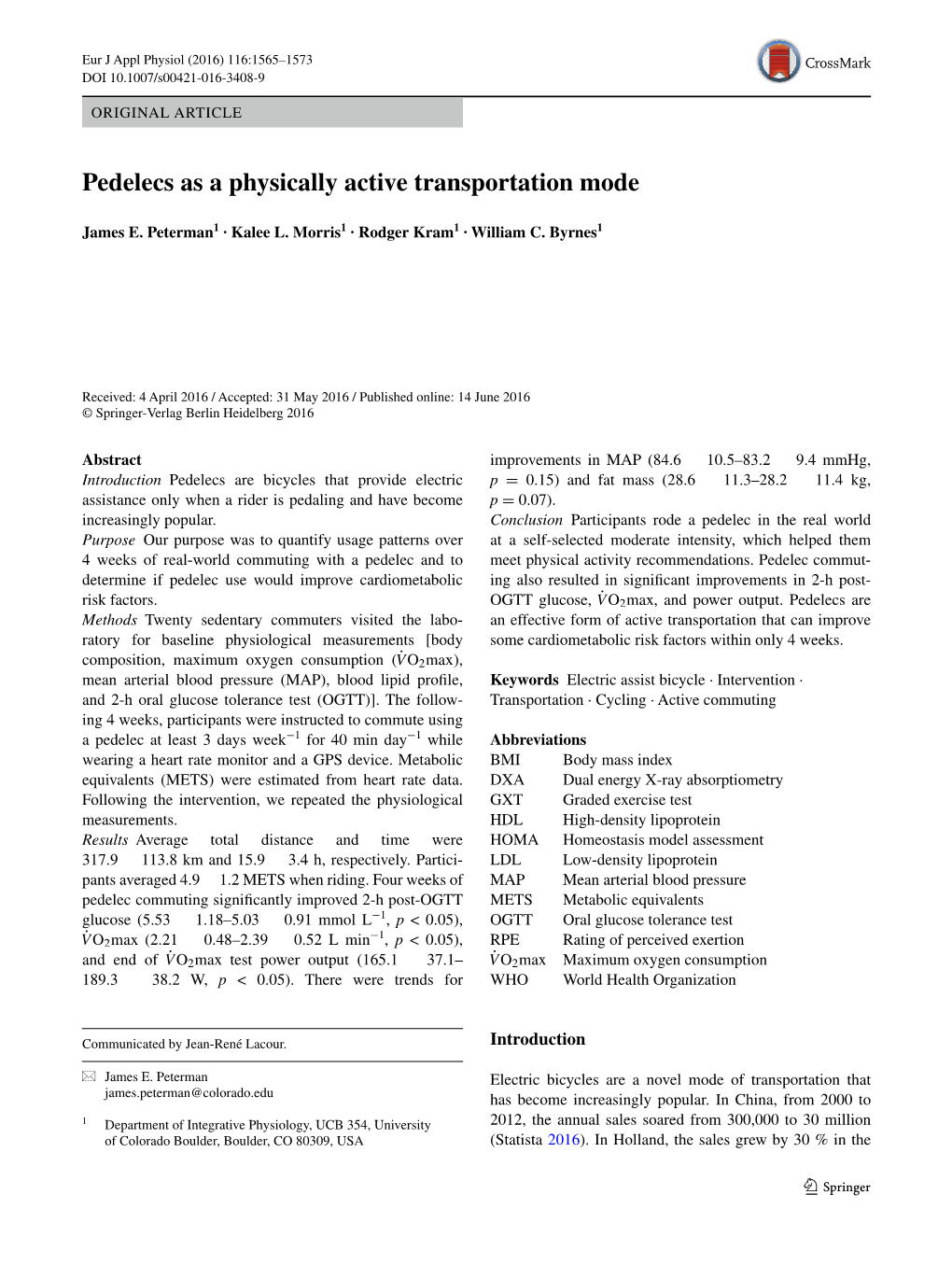 Pedelecs As a Physically Active Transportation Mode