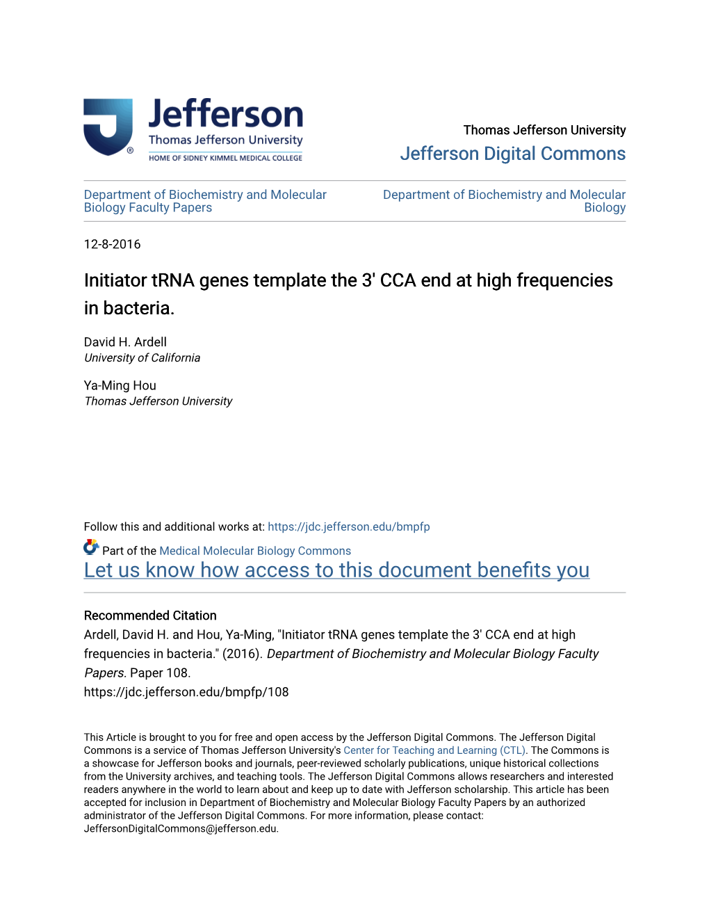 Initiator Trna Genes Template the 3' CCA End at High Frequencies in Bacteria