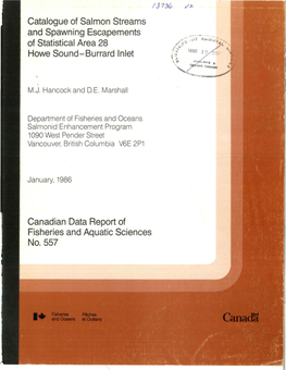 Catalogue of Salmon Streams and Spawning Escapements of Statistical Area 28 Howe Sound-Burrard Inlet