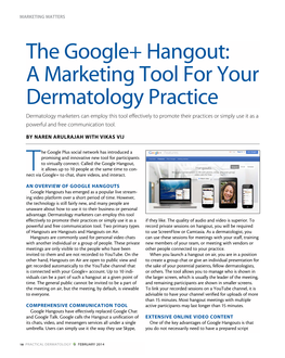 The Google+ Hangout: a Marketing Tool for Your Dermatology Practice