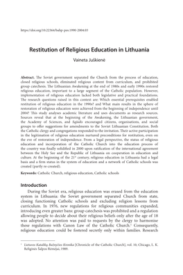 Restitution of Religious Education in Lithuania