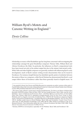 William Byrd's Motets and Canonic Writing in England * Denis Collins