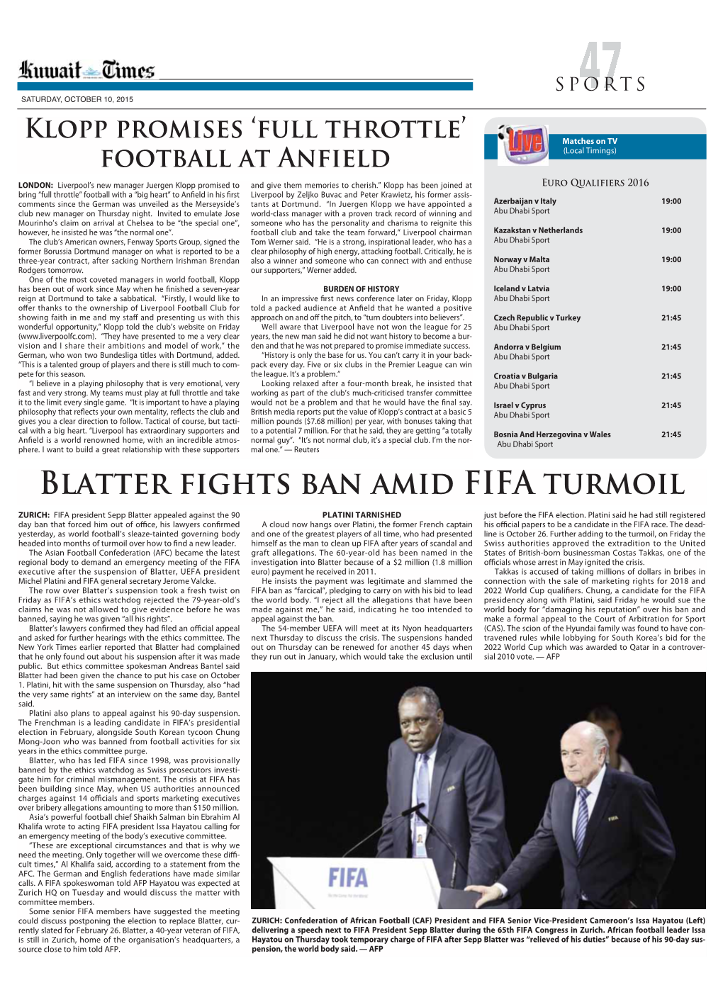 Blatter Fights Ban Amid FIFA Turmoil