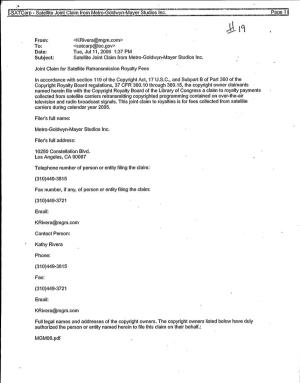 Subject: Satellite Joint Claim from Metro-Goldwyn-Mayer Studios Inc