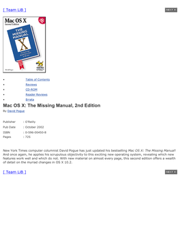 Mac OS X the Missing Manual, 2Nd Edition