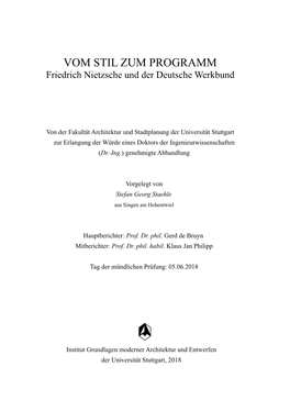 VOM STIL ZUM PROGRAMM Friedrich Nietzsche Und Der Deutsche Werkbund