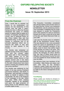 OXFORD FIELDPATHS SOCIETY NEWSLETTER Issue 19: September 2013