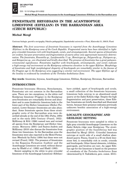 Fenestrate Bryozoans in the Acanthopyge Limestone (Eifelian) in the Barrandian Area