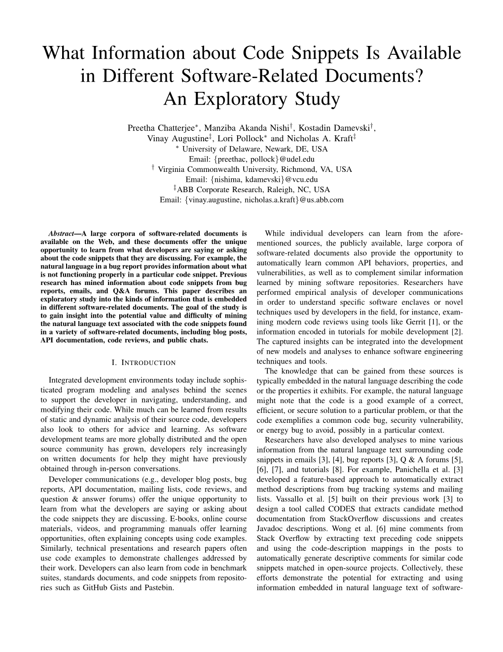 What Information About Code Snippets Is Available in Different Software-Related Documents? an Exploratory Study