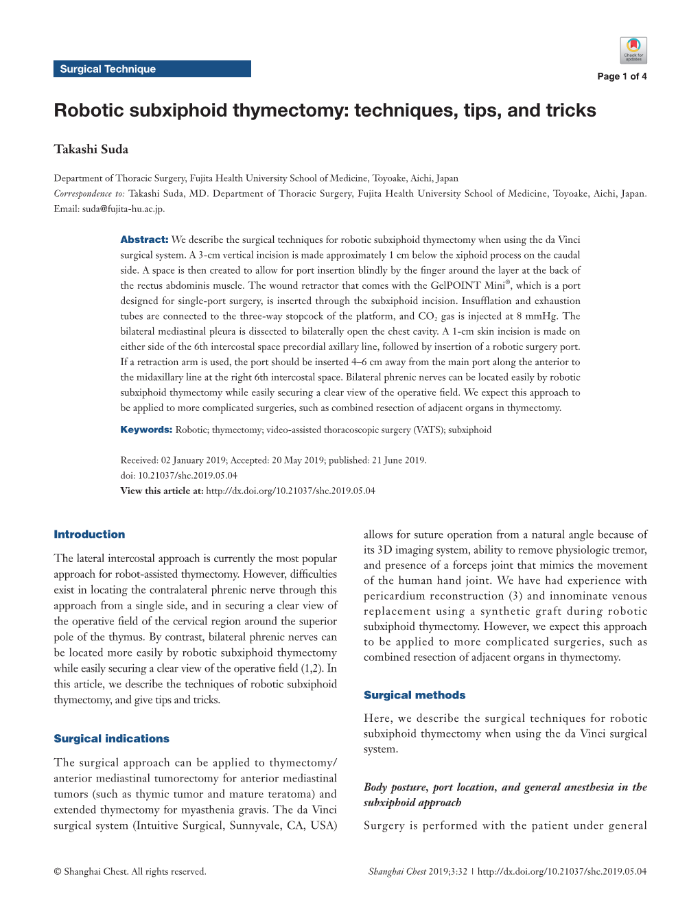 Robotic Subxiphoid Thymectomy: Techniques, Tips, and Tricks