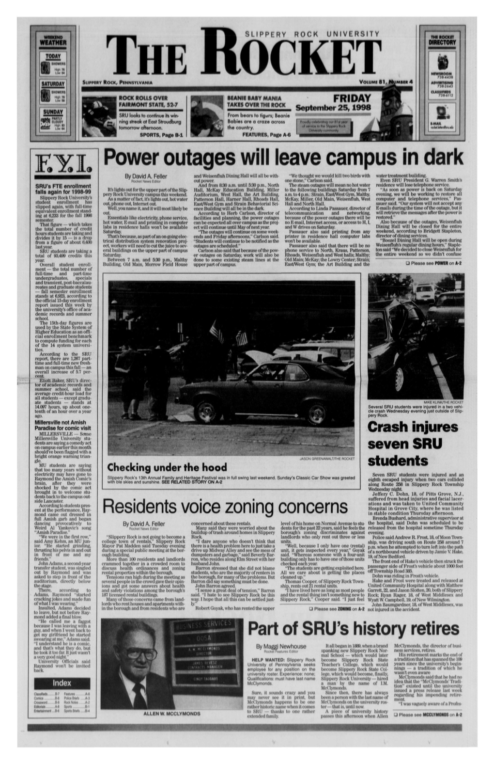 Power Outages Will Leave Campus in Dark by David A