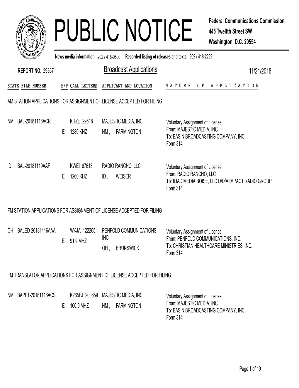 Broadcast Applications 11/21/2018