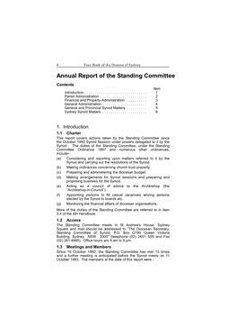 Annual Report of the Standing Committee Contents Item Introduction