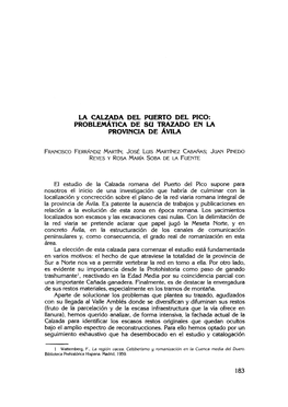 La Calzada Del Puerto Del Pico: Problemática De Su Trazado En La Provincia De Ávila
