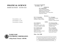 POLITICAL SCIENCE First Edition – 2005 HIGHER SECONDARY – SECOND YEAR Chairperson Dr