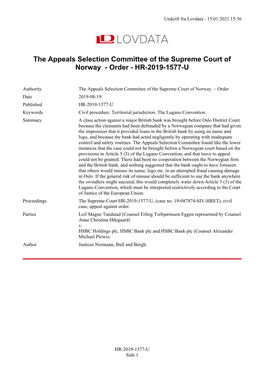 The Appeals Selection Committee of the Supreme Court of Norway - Order - HR-2019-1577-U