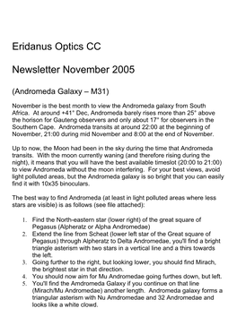 Eridanus Optics CC Newsletter November 2005