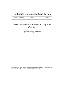 The Oil Pollution Act of 1990: a Long Time Coming