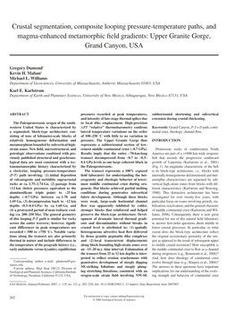 Crustal Segmentation, Composite Looping Pressure-Temperature Paths, and Magma-Enhanced Metamorphic ﬁ Eld Gradients: Upper Granite Gorge, Grand Canyon, USA