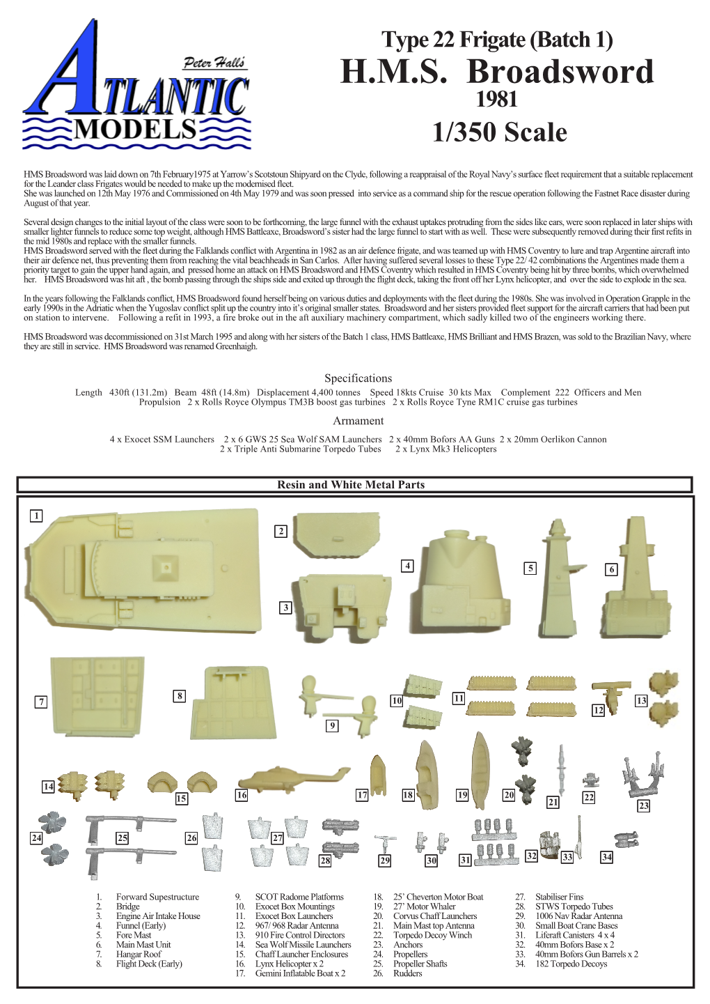 H.M.S. Broadsword 1981 1/350 Scale