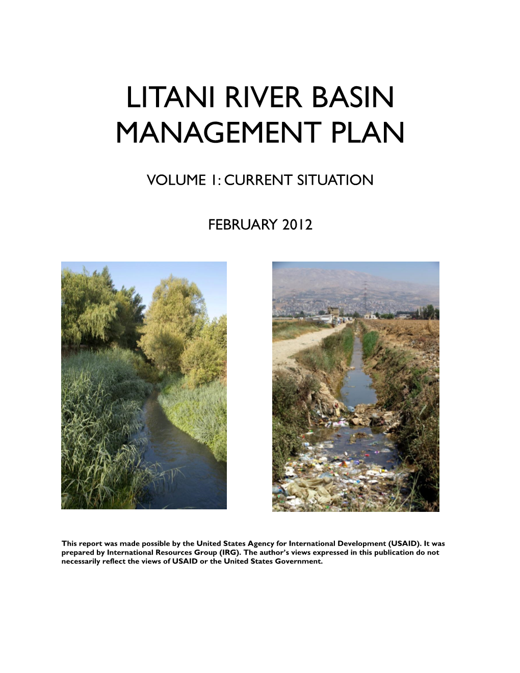 Litani River Basin Management Plan - Vol 1: Current Situation I
